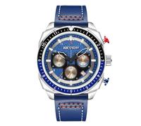 RORIOS Reloj Cronógrafo Cuarzo Analógico para Hombre Relojes Multifunción Negocios Calendario Clásico Moda Correa de Cuero Impermeable Watches Azul