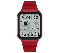 RORIOS Reloj Cuadrado de Pulsera Multifuncional Electrónico para Hombre - 50M Impermeable, Digital, Correa de Goma Roja
