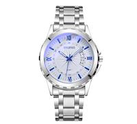 RORIOS Reloj Cuarzo Clásico para Hombre con Números Romanos Función Fecha Relojes Pulsera de Acero Inoxidable para Negocios y Ocio Blanco-Azul