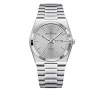 RORIOS Reloj Cuarzo para Hombre Visualización Día-Fecha Pulsera de Acero Inoxidable Tono Oro Rosa-Plata Relojes Negocios/Casual/Actividades al Aire Libre Watch Plata Pura Gris