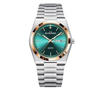 RORIOS Reloj Cuarzo para Hombre Visualización Día-Fecha Pulsera de Acero Inoxidable Tono Oro Rosa-Plata Relojes Negocios/Casual/Actividades al Aire Libre Watch Oro Rosa Verde