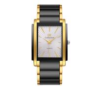 RORIOS Reloj Cuarzo Rectangular para Hombre Relojes Pulsera de Acero Inoxidable Moda Watches Vestir con Esfera Multicolor Negocios Oro Blanco