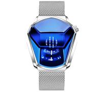 RORIOS - Reloj de Cuarzo analógico para Hombre, diseño Creativo, Relojes de Pulsera para Hombre, Malla de Acero Inoxidable, Deportivo, Reloj para Hombre, Azul Plata B, Pulsera