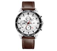 RORIOS Reloj de Cuarzo Calendario Relojes Luminoso Impermeable Vista Moda Correa Cuero&Correa Acero Inoxidable Adecuado para Hombres Plata marrón