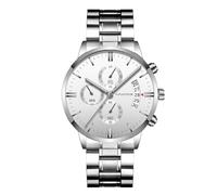 RORIOS Reloj de Cuarzo Cronógrafo Negocios Moderno Pulsera Impermeable Relojes Analógicos Acero Inoxidable con Fecha para Hombre Wristwatch Plateado