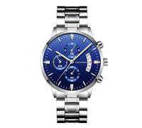 RORIOS Reloj de Cuarzo Cronógrafo Negocios Moderno Pulsera Impermeable Relojes Analógicos Acero Inoxidable con Fecha para Hombre Wristwatch Azul Plateado