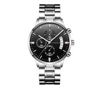 RORIOS Reloj de Cuarzo Cronógrafo Negocios Moderno Pulsera Impermeable Relojes Analógicos Acero Inoxidable con Fecha para Hombre Wristwatch Negro Plateado