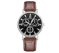 RORIOS Reloj de Cuarzo para Hombre con Tres Sub-dials Relojes Pulsera Piel Casual Watches Analógico de Moda Uso Diario Negro y marrón