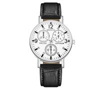 RORIOS Reloj de Cuarzo para Hombre con Tres Sub-dials Relojes Pulsera Piel Casual Watches Analógico de Moda Uso Diario Blanco y Negro