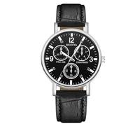 RORIOS Reloj de Cuarzo para Hombre con Tres Sub-dials Relojes Pulsera Piel Casual Watches Analógico de Moda Uso Diario Negro