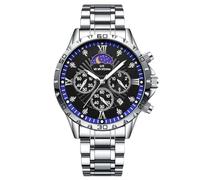 RORIOS Reloj de Pulsera Acero Inoxidable Casual para Hombre Relojes Vintage Cuarzo Analógico Reloj Multifuncional Cronógrafo Reloj Fecha Luminoso Plata