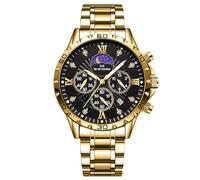RORIOS Reloj de Pulsera Acero Inoxidable Casual para Hombre Relojes Vintage Cuarzo Analógico Reloj Multifuncional Cronógrafo Reloj Fecha Luminoso Oro