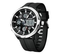 RORIOS Reloj de Pulsera Doble Pantalla para Hombre Reloj Digitales Deportivos Reloj Moda Multifuncional Relojes Electrónico Cuarzo Correa de Silicona Negro Plateado