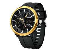 RORIOS Reloj de Pulsera Doble Pantalla para Hombre Reloj Digitales Deportivos Reloj Moda Multifuncional Relojes Electrónico Cuarzo Correa de Silicona Negro Oro