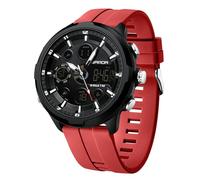 RORIOS Reloj de Pulsera Doble Pantalla para Hombre Reloj Digitales Deportivos Reloj Moda Multifuncional Relojes Electrónico Cuarzo Correa de Silicona Rojo