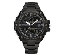 RORIOS Reloj de Pulsera Electrónico Doble Pantalla para Hombre Reloj 5ATM Impermeable Relojes Digital Cuarzo Reloj Multifuncional Militares Correa Acero Inoxidable Negro B