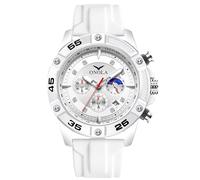 RORIOS Reloj de Pulsera Elegante para Hombre Relojes Casual Deportivos Reloj Cuarzo Analógico Multifuncional Reloj Cronógrafo Luminoso Correa de Silicona Blanco
