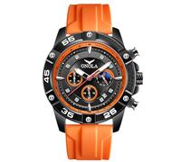 RORIOS Reloj de Pulsera Elegante para Hombre Relojes Casual Deportivos Reloj Cuarzo Analógico Multifuncional Reloj Cronógrafo Luminoso Correa de Silicona Naranja