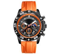 RORIOS Reloj de Pulsera Elegante para Hombre Relojes Casual Deportivos Reloj Cuarzo Analógico Multifuncional Reloj Cronógrafo Luminoso Correa de Silicona Naranja