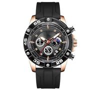 RORIOS Reloj de Pulsera Elegante para Hombre Relojes Casual Deportivos Reloj Cuarzo Analógico Multifuncional Reloj Cronógrafo Luminoso Correa de Silicona Negro A