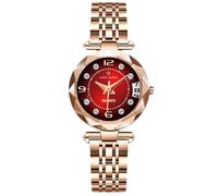 RORIOS Reloj de Pulsera Elegante para Mujer Relojes Señora Acero Inoxidable Reloj Analógico Cuarzo Relojes Luminoso Calendario Reloj Moda Diamante Rojo