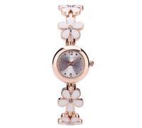 RORIOS Reloj de Pulsera Floral Mujer Oro Rosa Relojes Cuarzo Esmalte Watch Elegante para Uso Diario Blanco