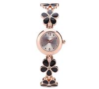 RORIOS Reloj de Pulsera Floral Mujer Oro Rosa Relojes Cuarzo Esmalte Watch Elegante para Uso Diario Negro