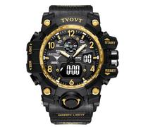 RORIOS Reloj de Pulsera Militares para Hombre Reloj Moda Deportivo Relojes Multifuncional Electrónico Reloj Digital Cuarzo Reloj Silicona Impermeable Oro