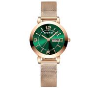 RORIOS Reloj de Pulsera Minimalista Mujer Reloj Damas Analógico Cuarzo Reloj Señora Negocios Reloj Calendario Luminoso con Correa de Malla Verde A