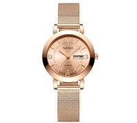 RORIOS Reloj de Pulsera Minimalista Mujer Reloj Damas Analógico Cuarzo Reloj Señora Negocios Reloj Calendario Luminoso con Correa de Malla Oro