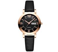 RORIOS Reloj de Pulsera Minimalista para Mujer - Analógico Cuarzo con Calendario Luminoso y Correa de Cuero Negro B - Ideal para Damas y Negocios