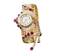 RORIOS Reloj de Pulsera Mujer Oro con Decoración Piedras Relojes Elegante Cuarzo Analógico Watches Moda para Ella Rojo