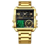 RORIOS Reloj de Pulsera Multifuncional Digital para Hombre Reloj Moda Cuadrados Cuarzo con Pantalla Analógica Electrónica de Esfera Grande Dorado Negro B