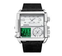 RORIOS Reloj de Pulsera Multifuncional Digital para Hombre Reloj Moda Cuadrados Cuarzo con Pantalla Analógica Electrónica de Esfera Grande Negro Blanco A