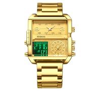 RORIOS Reloj de Pulsera Multifuncional Digital para Hombre Reloj Moda Cuadrados Cuarzo con Pantalla Analógica Electrónica de Esfera Grande Dorado
