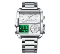 RORIOS Reloj de Pulsera Multifuncional Digital para Hombre Reloj Moda Cuadrados Cuarzo con Pantalla Analógica Electrónica de Esfera Grande Blanco