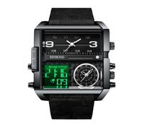 RORIOS Reloj de Pulsera Multifuncional Digital para Hombre Reloj Moda Cuadrados Cuarzo con Pantalla Analógica Electrónica de Esfera Grande Negro C