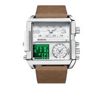 RORIOS Reloj de Pulsera Multifuncional Digital para Hombre Reloj Moda Cuadrados Cuarzo con Pantalla Analógica Electrónica de Esfera Grande Marrón Blanco