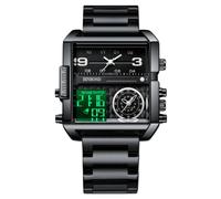 RORIOS Reloj de Pulsera Multifuncional Digital para Hombre Reloj Moda Cuadrados Cuarzo con Pantalla Analógica Electrónica de Esfera Grande Negro Blanco C