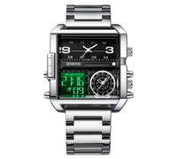 RORIOS Reloj de Pulsera Multifuncional Digital para Hombre Reloj Moda Cuadrados Cuarzo con Pantalla Analógica Electrónica de Esfera Grande Negro Blanco B