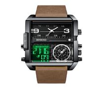 RORIOS Reloj de Pulsera Multifuncional Digital para Hombre Reloj Moda Cuadrados Cuarzo con Pantalla Analógica Electrónica de Esfera Grande Marrón Negro