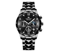 RORIOS Reloj de Pulsera para Hombre Multifuncional Acero Inoxidable Relojes Negocios Cuarzo Reloj Luminoso Analógico Reloj Cronógrafo Calendario Negro B
