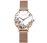 RORIOS Reloj de Pulsera para Mujer - Cuarzo Analógico, Impermeable, Correa de Malla en Acero Inoxidable, Diseño de Flor, Moda Dama