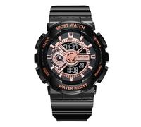 RORIOS Reloj de Pulsera Pareja Electrónico Reloj Multifuncional Militares Relojes Hombres Mujeres Reloj Digital Cuarzo Correa Resina para Niñas Niños Negro Oro Rosa A