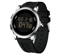 RORIOS Reloj de Pulsera Sencillo Electrónico Reloj Digital para Hombre Reloj Multifuncional Deportivo Relojes Casual Impermeable Correa de Silicona Negro Plata A