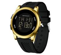 RORIOS Reloj de Pulsera Sencillo Electrónico Reloj Digital para Hombre Reloj Multifuncional Deportivo Relojes Casual Impermeable Correa de Silicona Negro Oro A