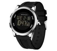 RORIOS Reloj de Pulsera Sencillo Electrónico Reloj Digital para Hombre Reloj Multifuncional Deportivo Relojes Casual Impermeable Correa de Silicona Negro Plata A