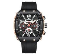 RORIOS Reloj de Pulsera Tonneau para Hombre Relojes Elegante Casual Reloj Deportivos Cuarzo Analógico con Correa de Silicona Multifuncional Negro B