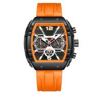RORIOS Reloj de Pulsera Tonneau para Hombre Relojes Elegante Casual Reloj Deportivos Cuarzo Analógico con Correa de Silicona Multifuncional Naranja