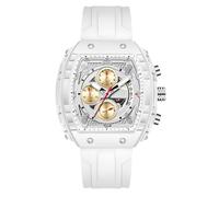 RORIOS Reloj de Pulsera Tonneau para Hombre Relojes Elegante Casual Reloj Deportivos Silicona Reloj Cuarzo Analógico Reloj Multifuncional Cronógrafo Blanco